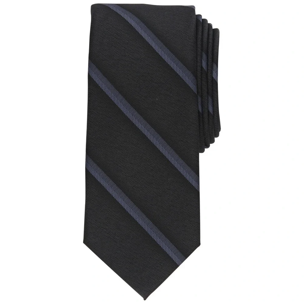 Alfani Mens Tie One Size Black Desmet Stripe Slim Necktie Quiet Luxury NWT